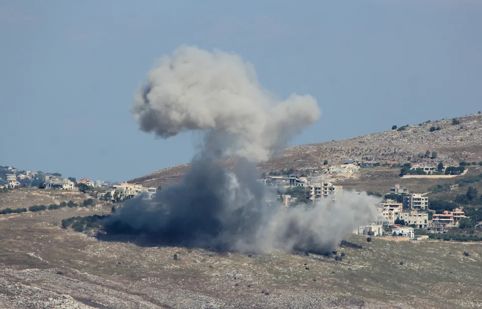 Smoke rises from impact sites after Israeli strikes near Kfar Tebnit village, in Nabatieh, southern Lebanon, June 12, 2026. / Credit: Ramiz Dallah/Anadolu/Getty