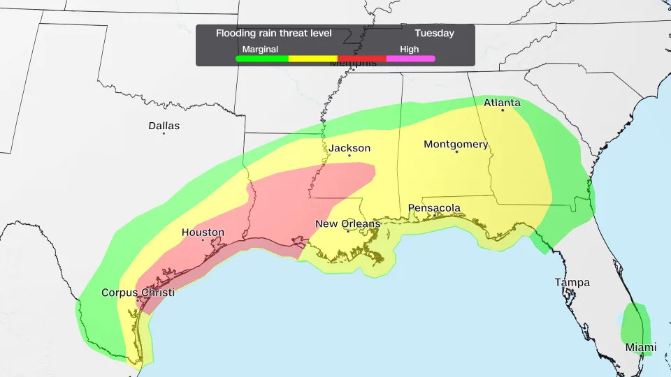 Flooding rain risk for Tuesday from NOAA's Weather Prediction Center. - CNN Weather