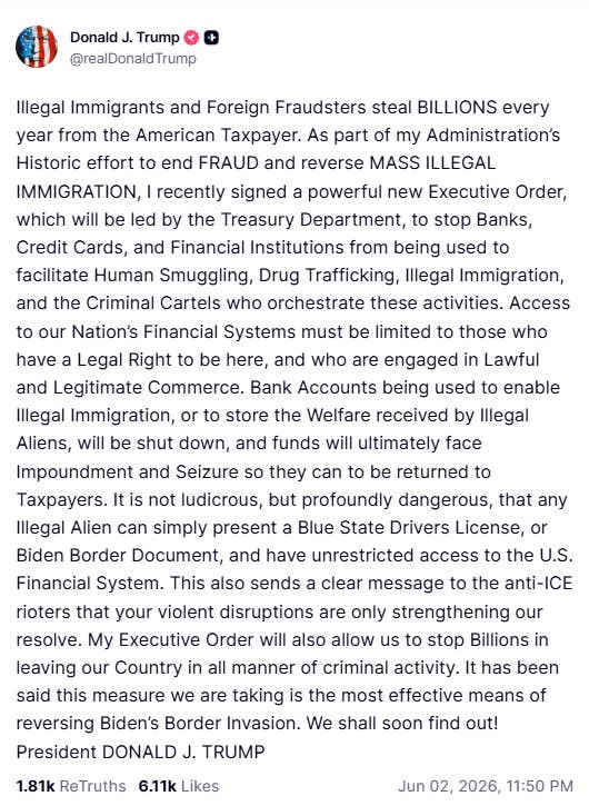 U.S. President Donald Trump's post on TruthSocial