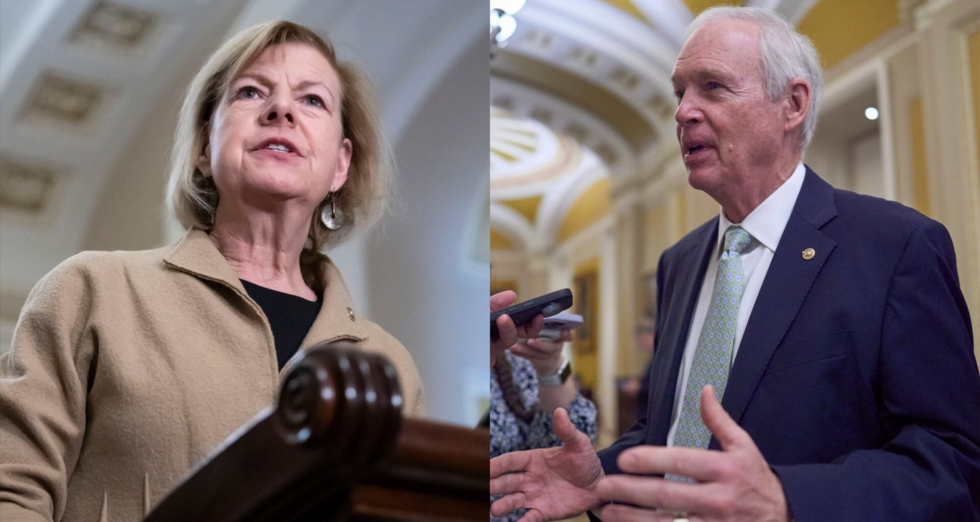 Side by side photo of Sen. Tammy Baldwin, D-Wis., and Sen. Ron Johnson, R-Wis.
