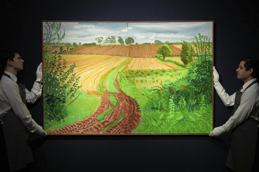 Hockney's "Between Kilham and Langtoft" is displayed for sale during a media preview for the Christie's 20th/21st Century London Evening Auction Sale, in London, on February 27, 2025