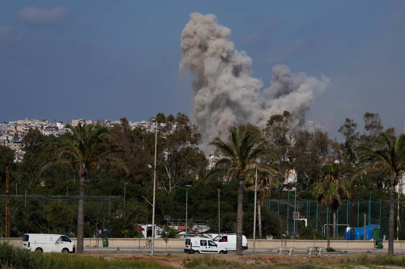 Smoke rises from an Israeli airstrike that hit Burj al-Shamali village near the southern port city of Tyre, Lebanon, on June 2. (AP Photo/Mohammed Zaatari)