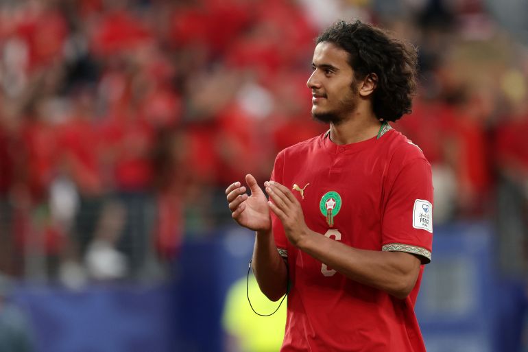 Morocco's Ayyoub Bouaddi (6) claps as he leaves the pich following a tie in the World Cup Group C soccer match between Brazil and Morocco in East Rutherford, N.J., near New York, Saturday, June 13, 2026. (AP Photo/Adam Hunger)