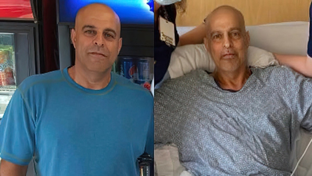 Amer Fakhoury shown in two photos before detention and after hospital rescue