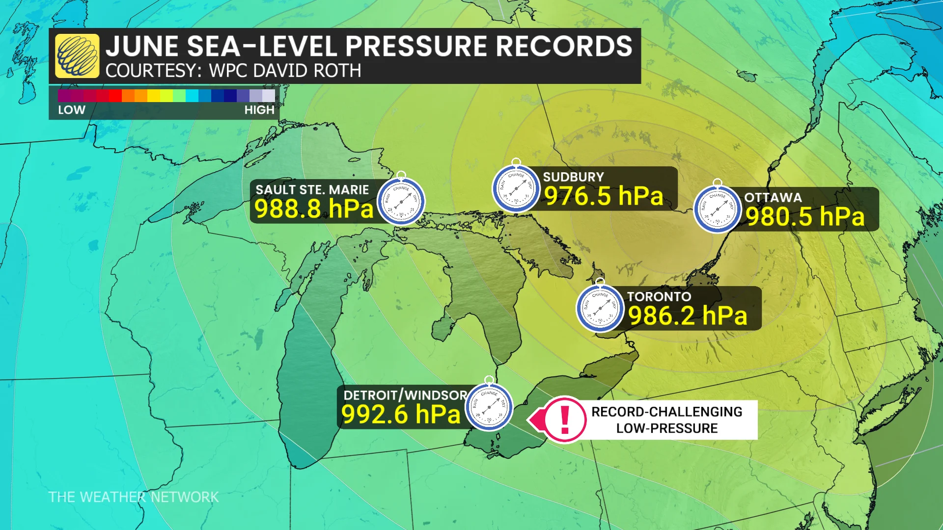 Baron - Ontario June sea-level pressure - June 16