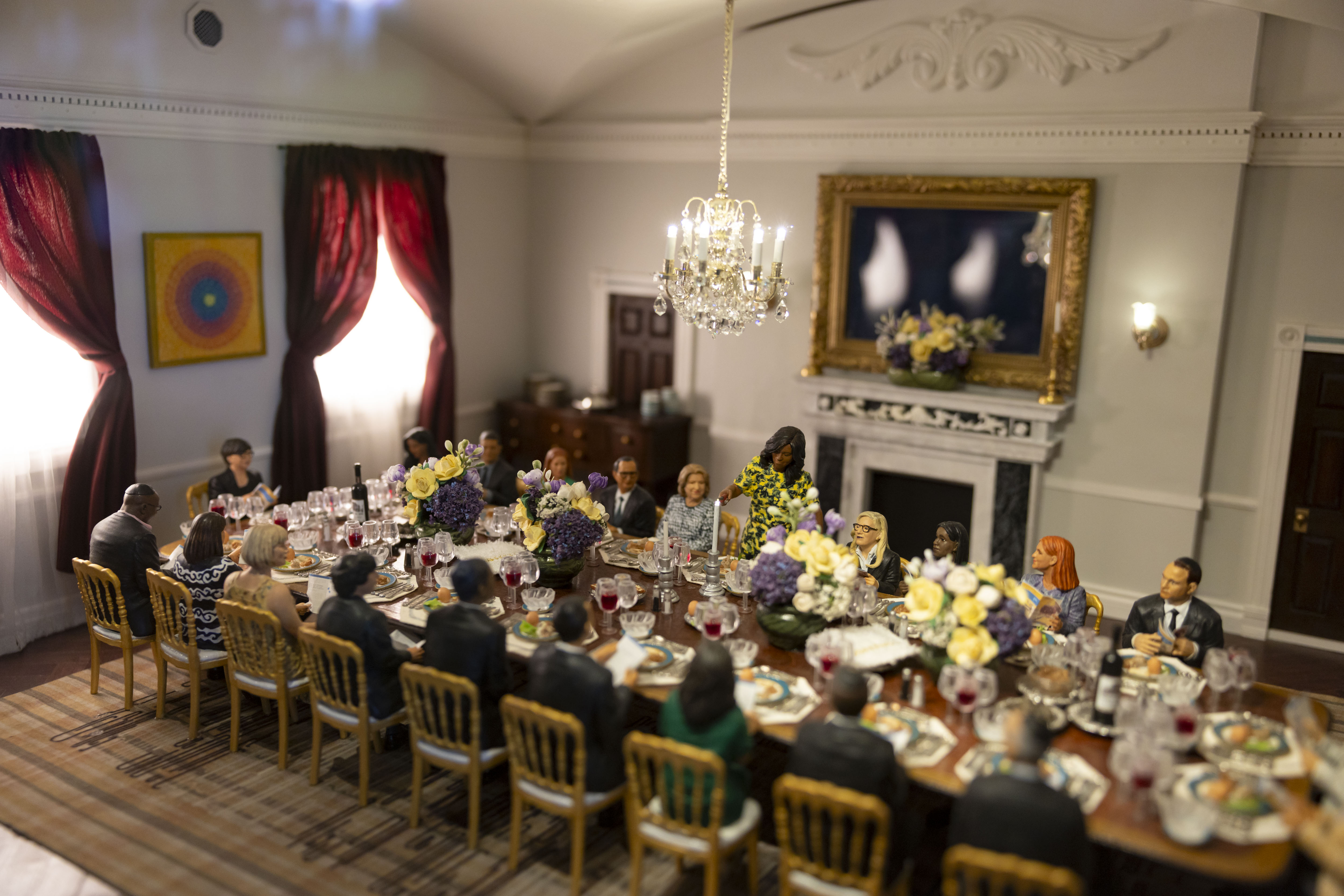 Miniatures depict a Passover Seder in the White House from...