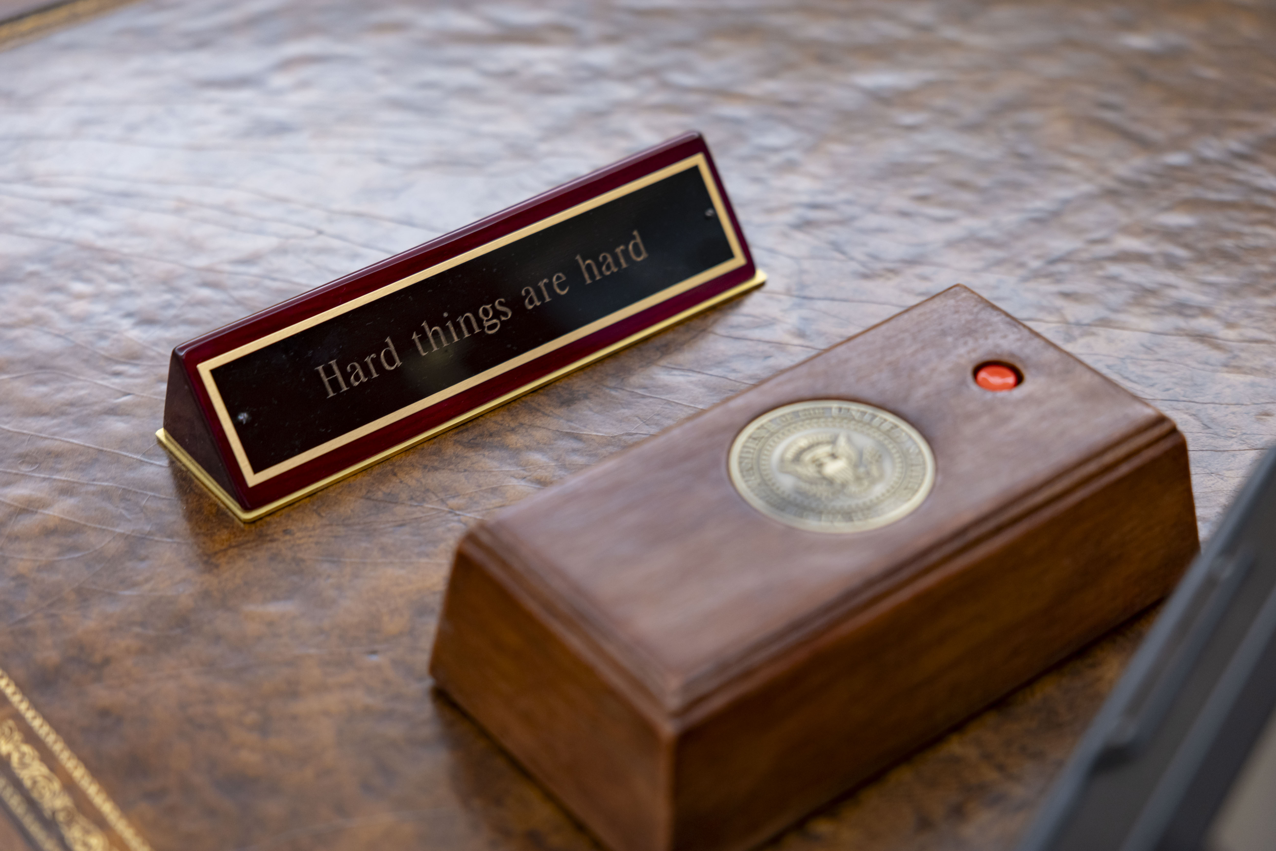 A sign is visible on a replica of the Resolute...