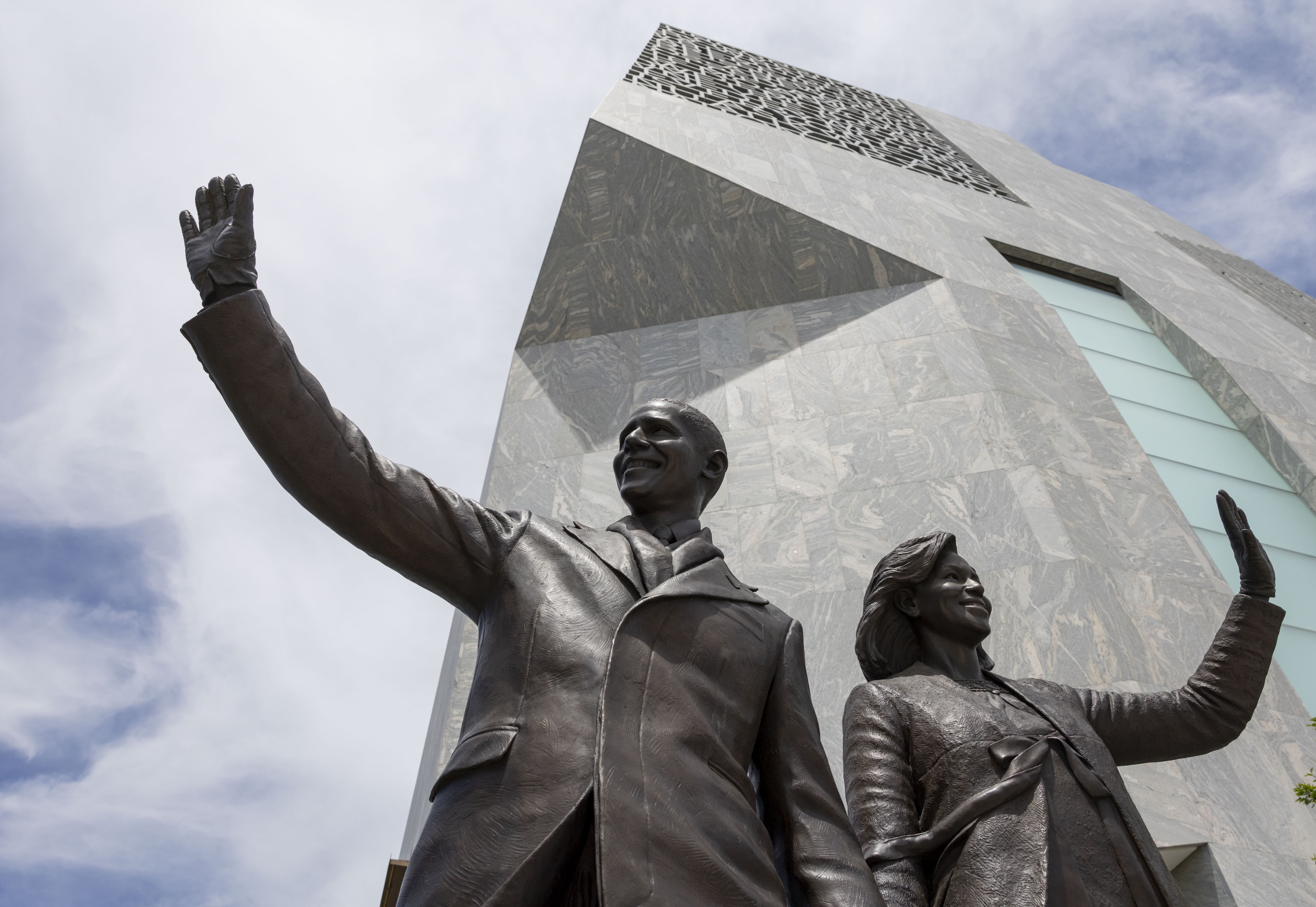 A statue of President Barack Obama and first lady Michelle...