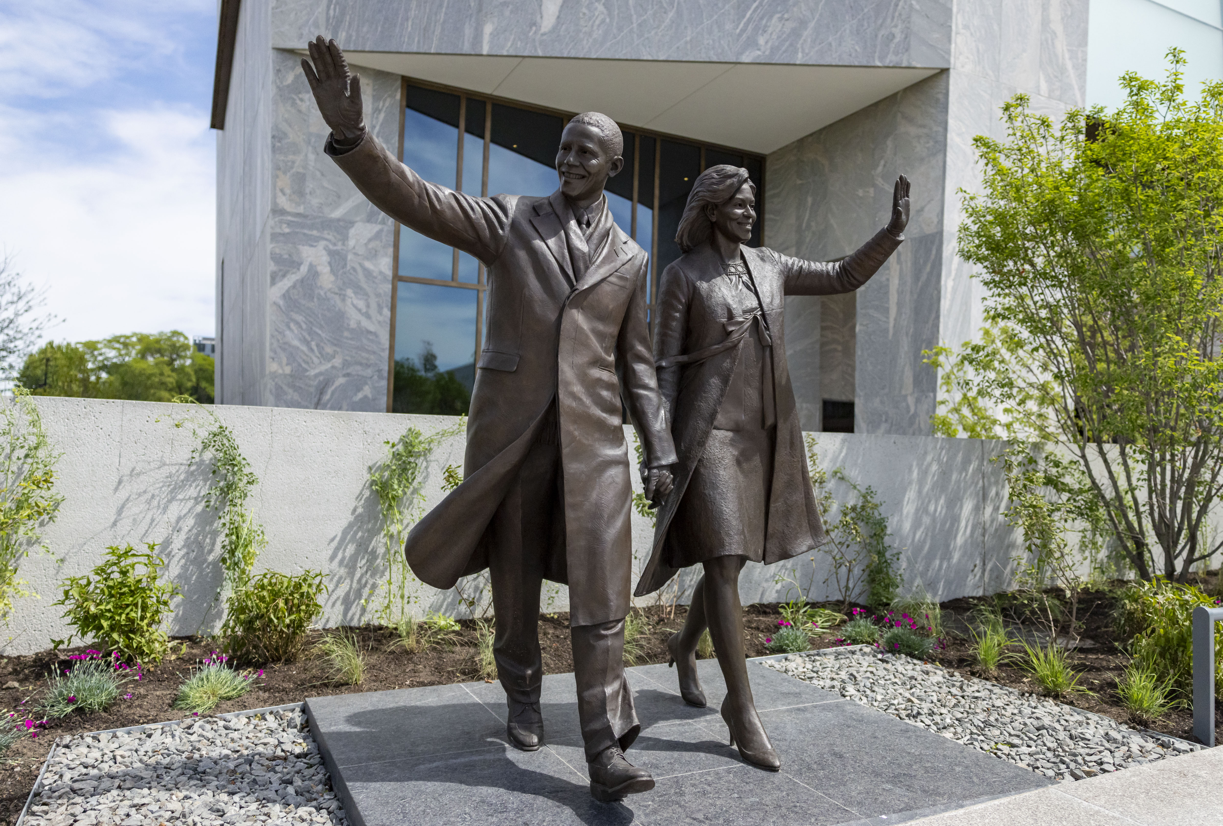A statue of President Barack Obama and first lady Michelle...