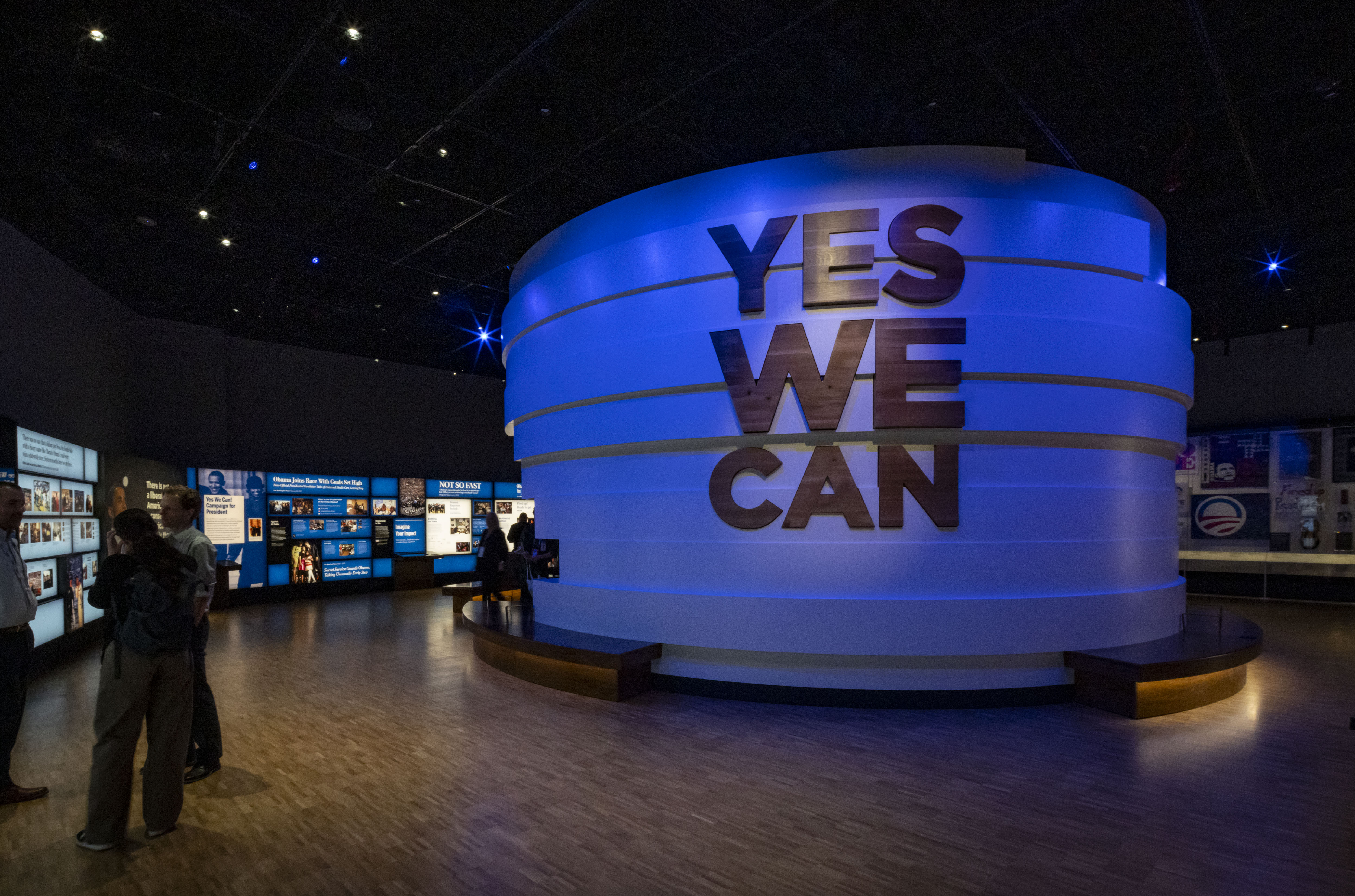Exhibits from the 2008 campaign are displayed as the Obama...