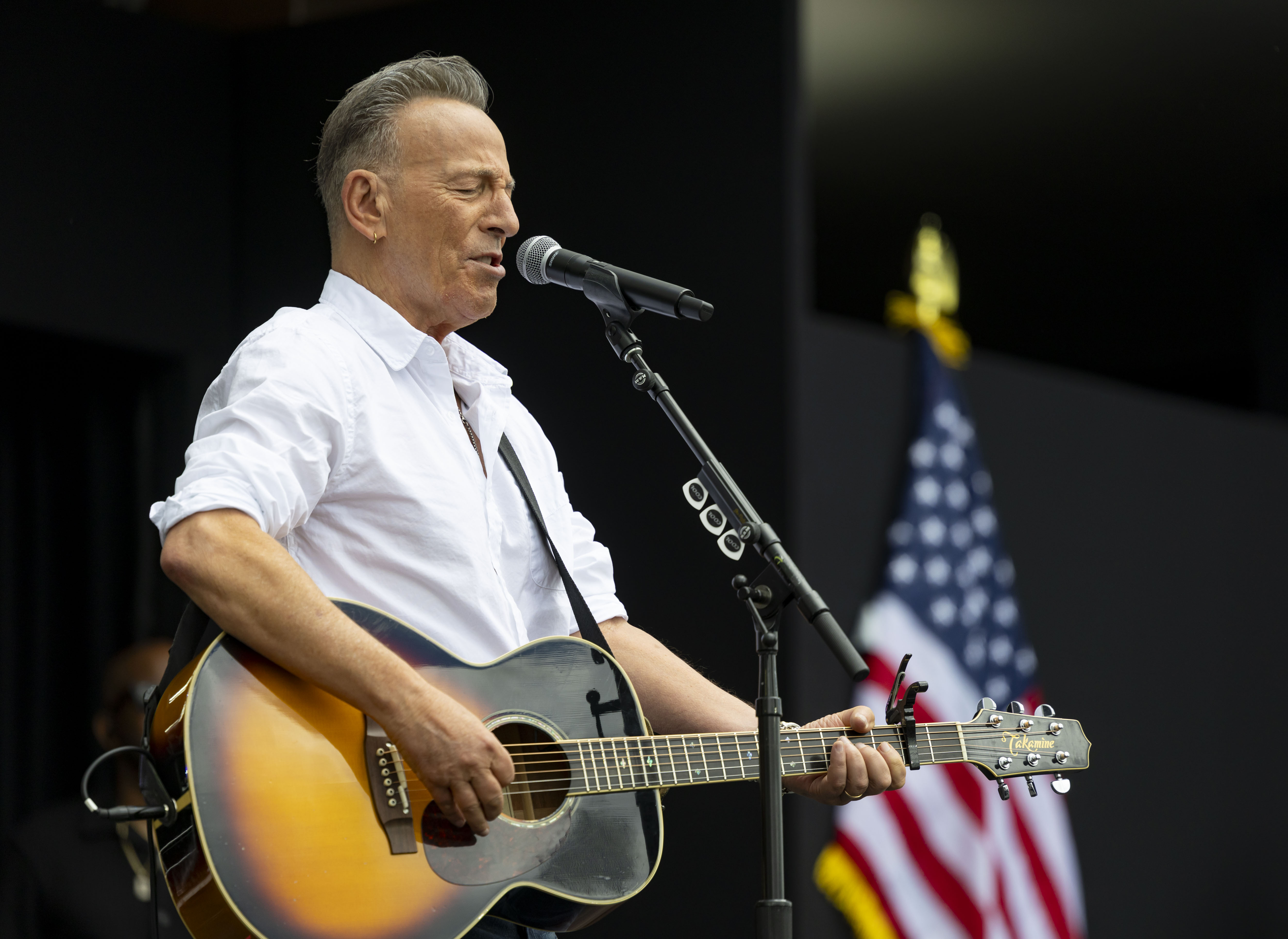 Bruce Springsteen performs âLand of Hope and Dreamsâ during the...