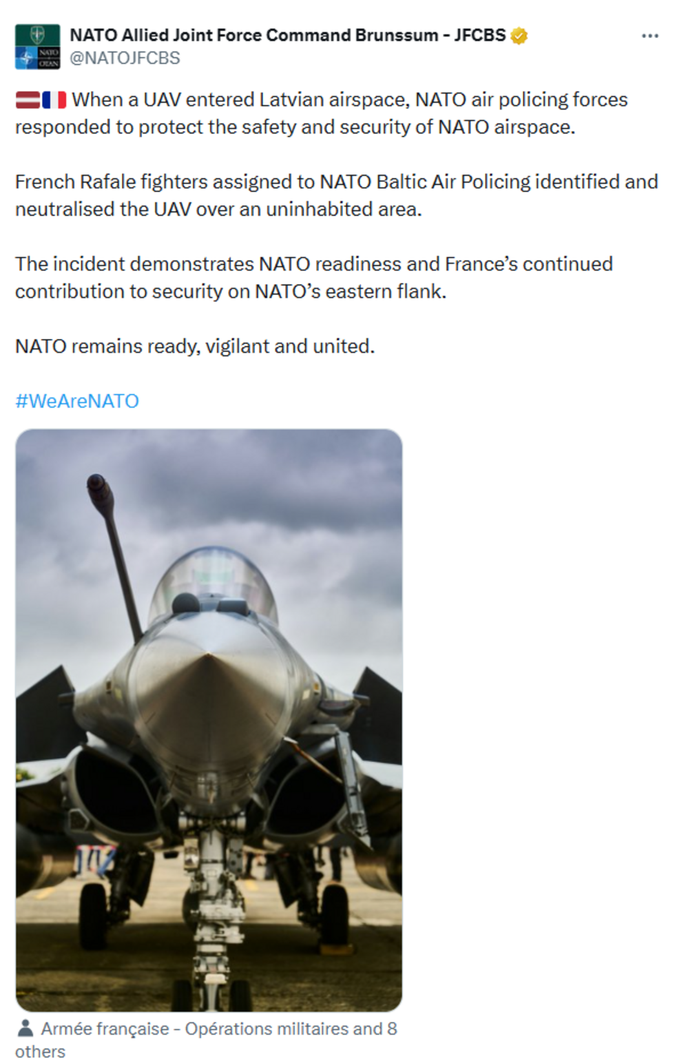 Screenshot of a post on X by NATO Allied Joint Force Command Brunssum.