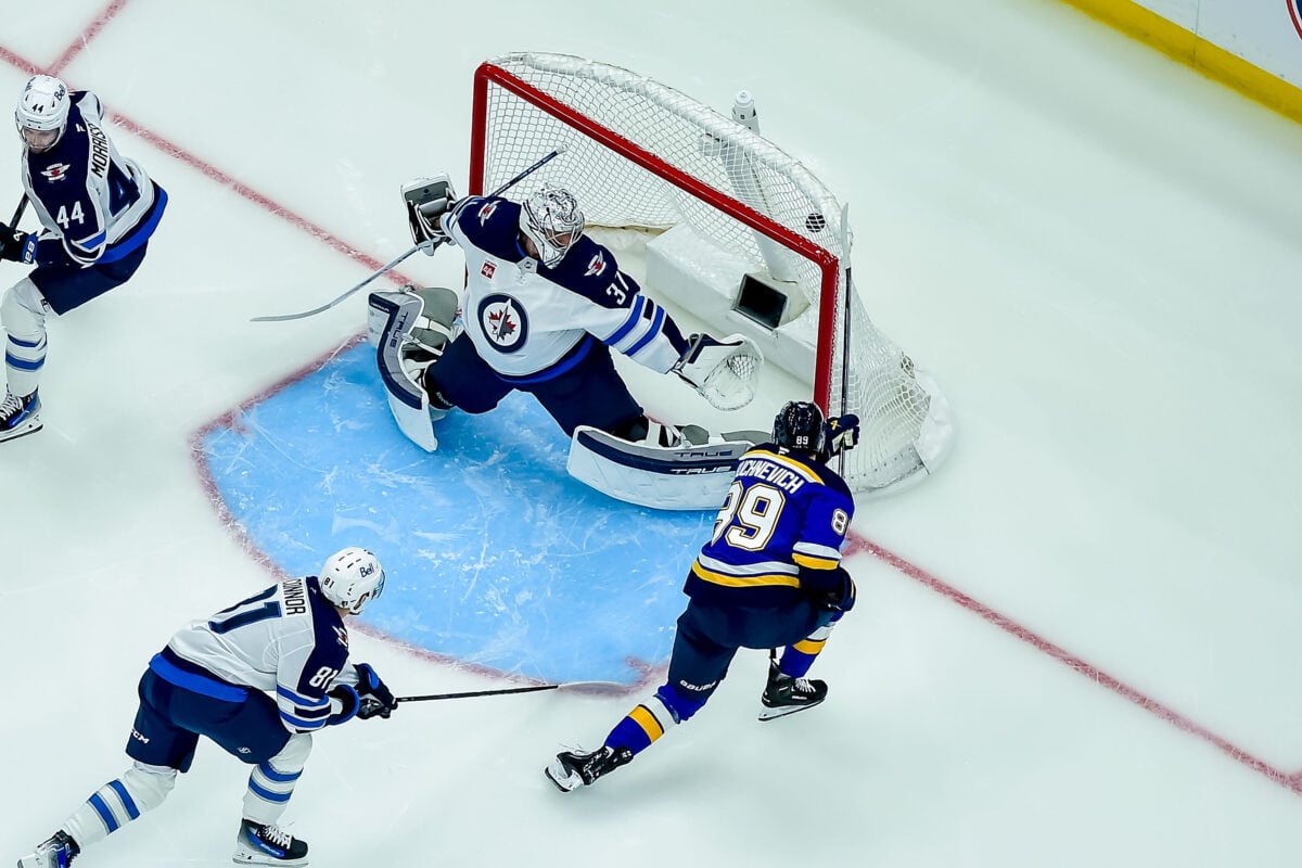 Connor Hellebuyck Winnipeg Jets Pavel Buchnevich St. Louis Blues
