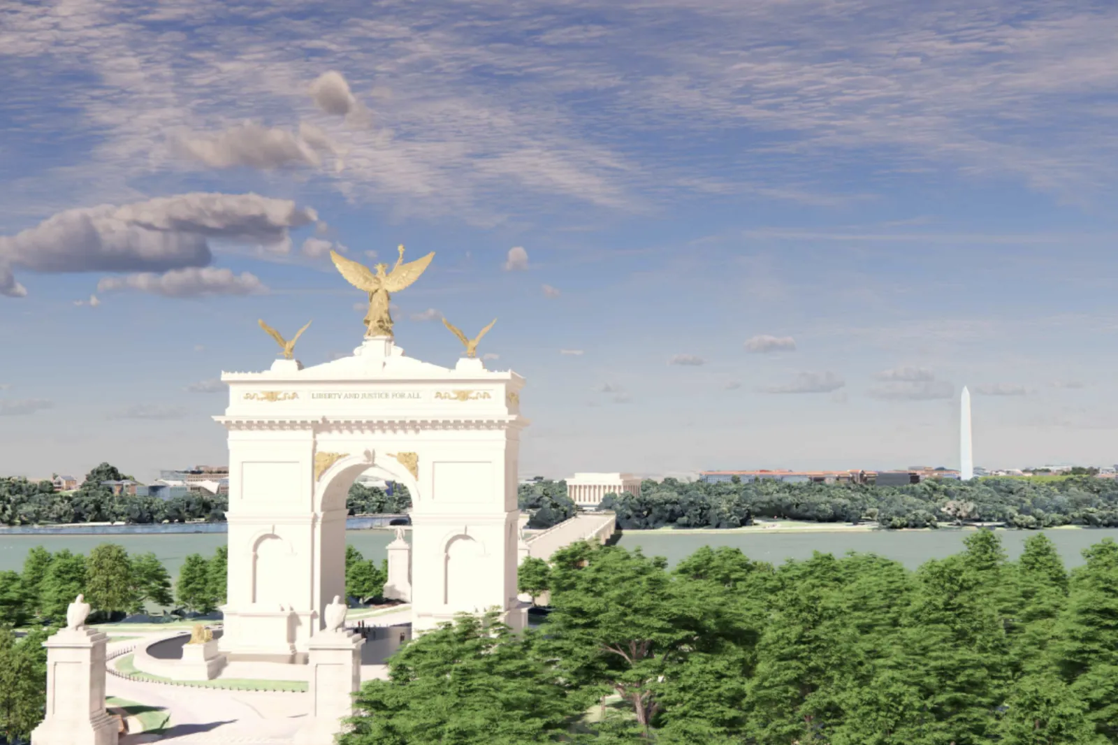 A rendering for President Donald Trump's proposed Triumphal Arch in Washington, D.C. by Harrison Design.