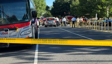 metrobus, police cars, crime tape