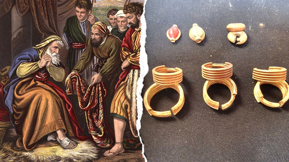 Split image of Joseph depiction, ancient earrings
