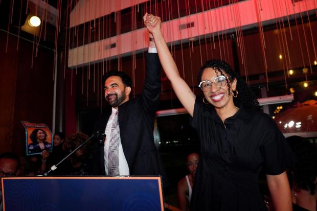 New York City Mayor Zohran Mamdani celebrates with Democratic congressional candidate Darializa Avila Chevalier.