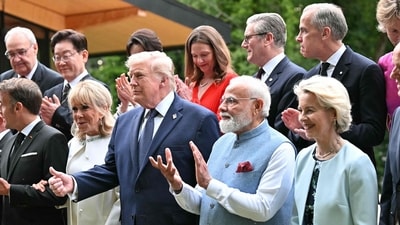 Prime Minister Narendra Modi seen with several global leaders, including US President Donald Trump, European Commission President Ursula von der Leyen, Canada's Prime Minister Mark Carney, among others. (AFP)