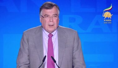 Former Prime Minister of Iceland Geir Haarde addresses the second day of the Free Iran 2026 World Summit on June 21, 2026