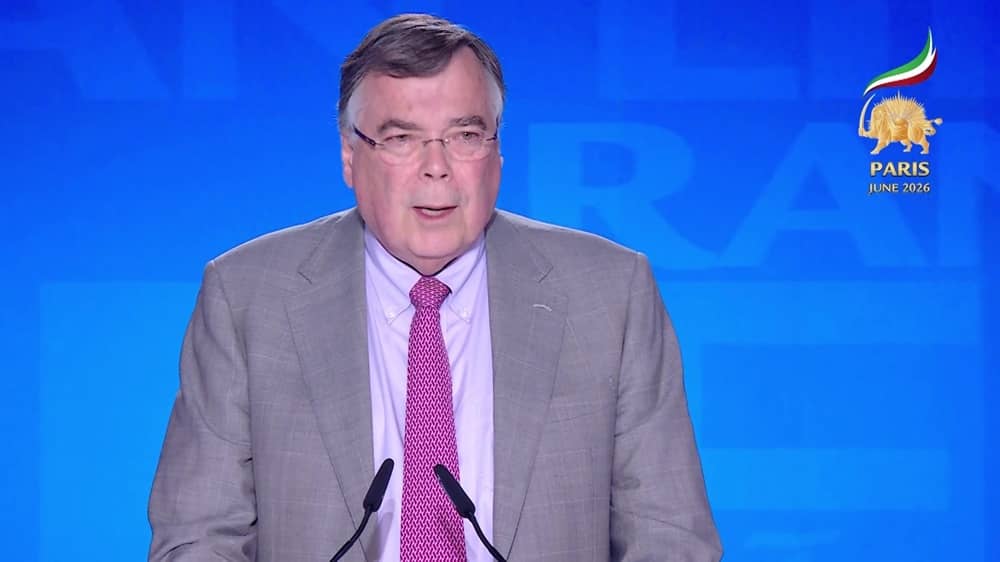 Former Prime Minister of Iceland Geir Haarde addresses the second day of the Free Iran 2026 World Summit on June 21, 2026
