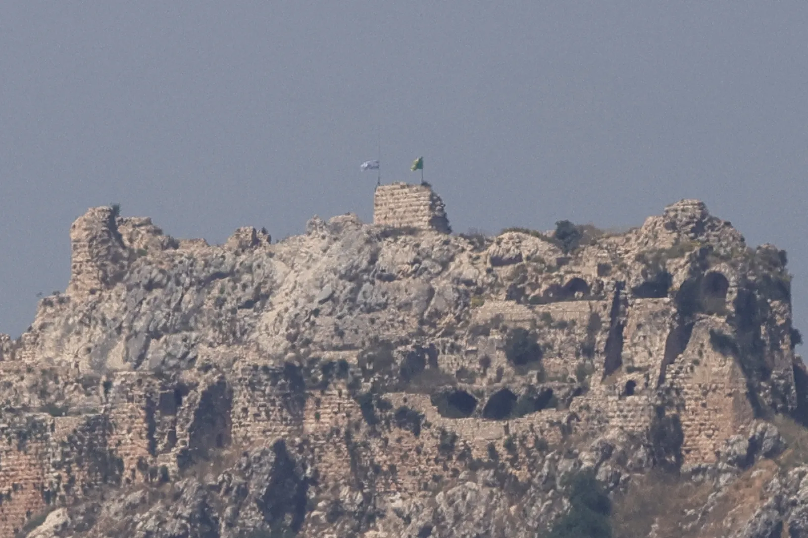 An Israeli flag and a Golani Brigade flag fluttering atop the medieval Beaufort Castle in Arnoun, Lebanon, on June 1, 2026.