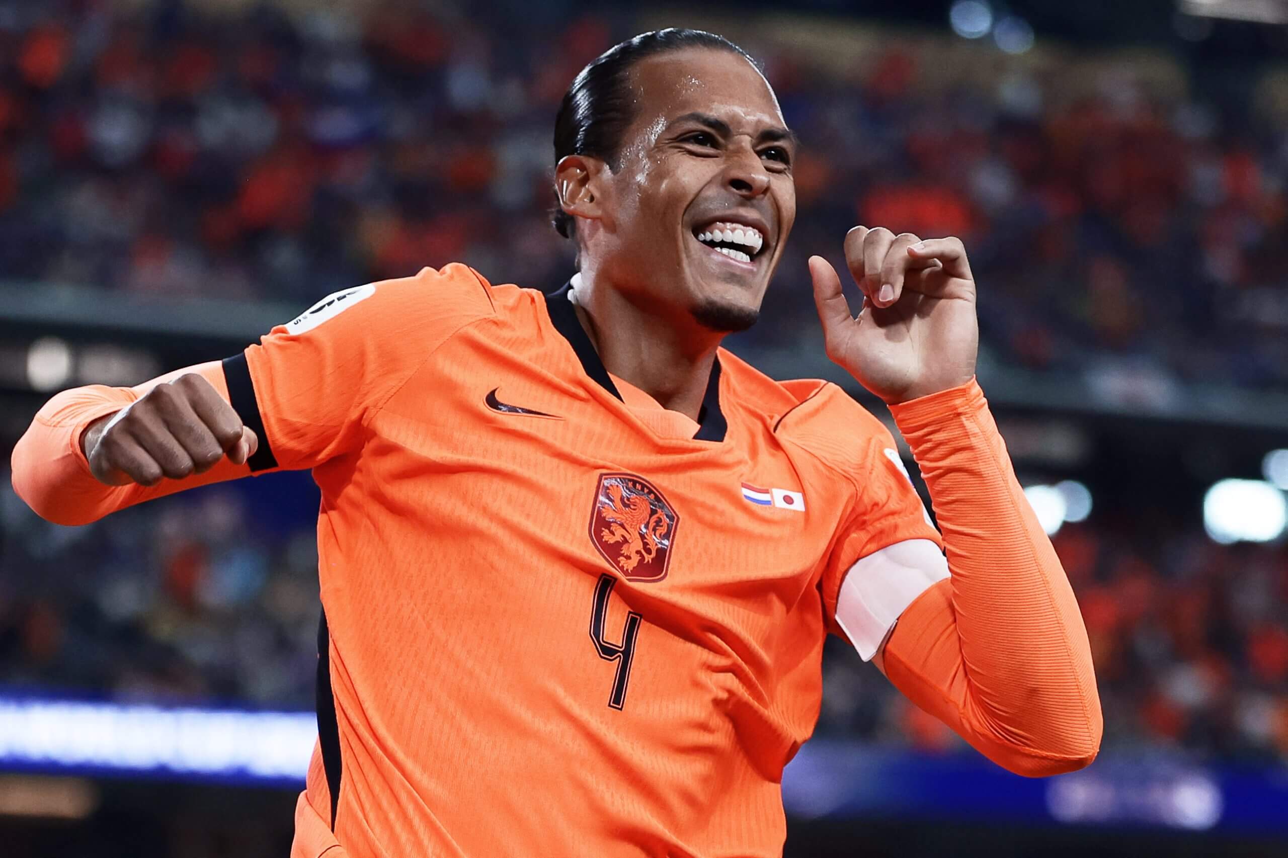 Netherlands defender Virgil van Dijk celebrates his opening goal
