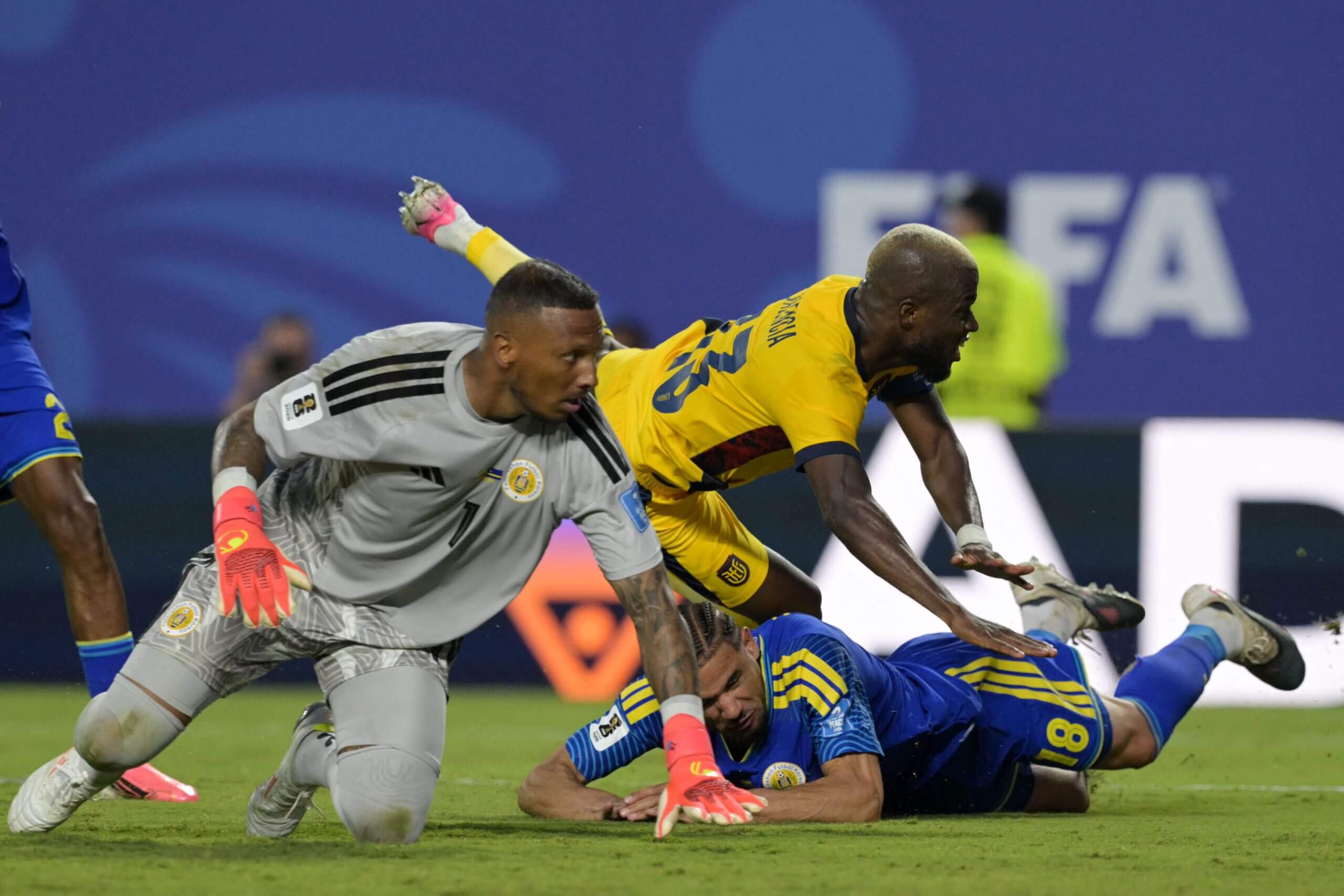 Enner Valencia is thwarted by Curacao's goalkeeper Eloy Room