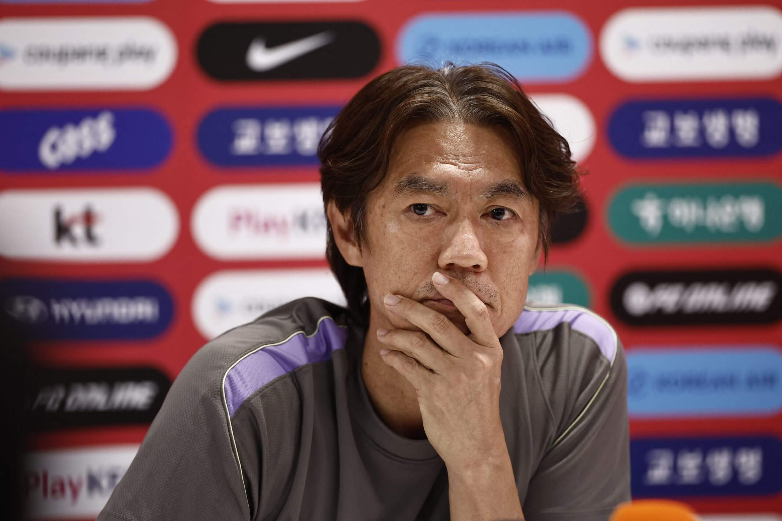 South Korea coach Hong at a press conference