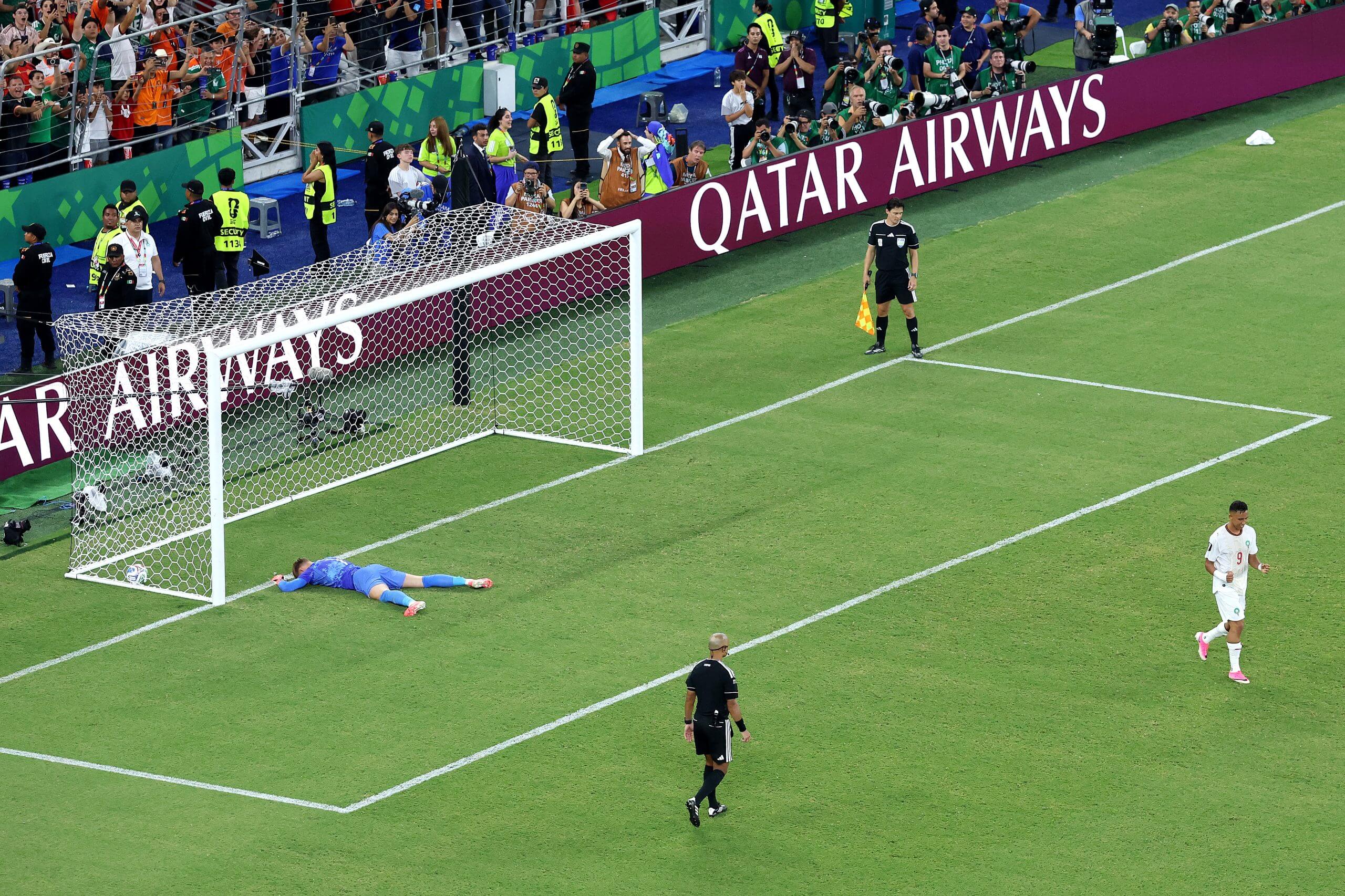 Verbruggen reacts after Rahimi manages to convert Morocco's second penalty