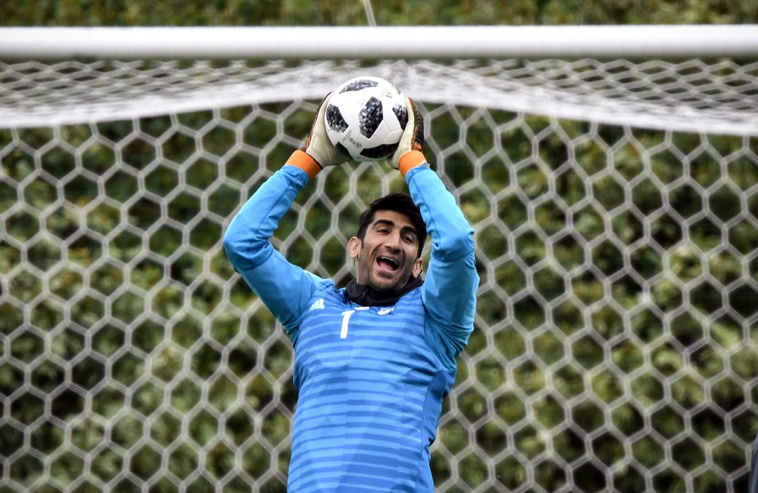 Alireza Beiranvand in training at the 2018 World Cup in Russia