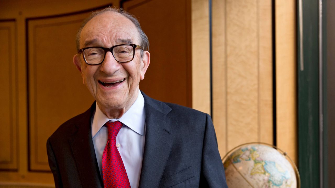 Economist Alan Greenspan, chairman of the Federal Reserve from 1987 to 2006, is seen in his office in Washington, Friday, Oct. 18, 2013. (AP Photo/J. Scott Applewhite, file)