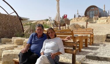 Eyal and Hannah Izrael of Carmey Avdat Winery in Israel's Negev region, part of a new effort to create a Negev wine appellation (Jessica Steinberg/Times of Israel)
