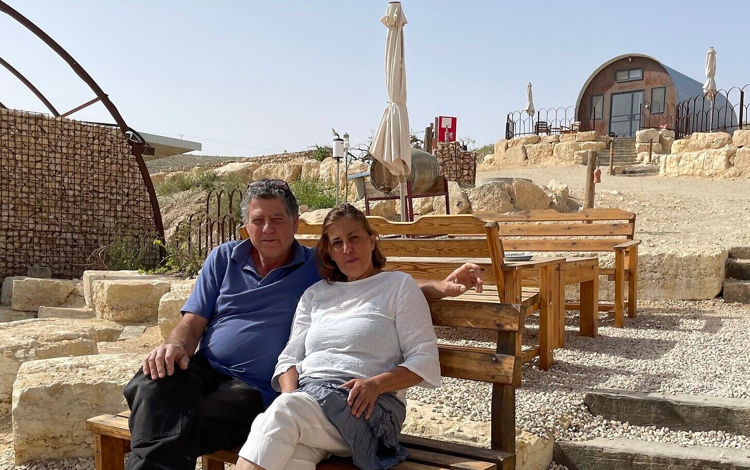 Eyal and Hannah Izrael of Carmey Avdat Winery in Israel's Negev region, part of a new effort to create a Negev wine appellation (Jessica Steinberg/Times of Israel)