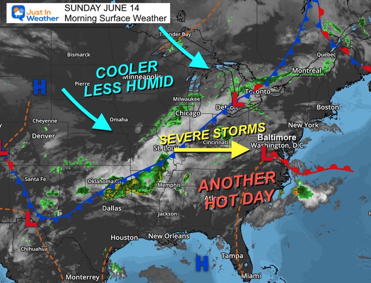 June 14 weather storm map Sunday morning