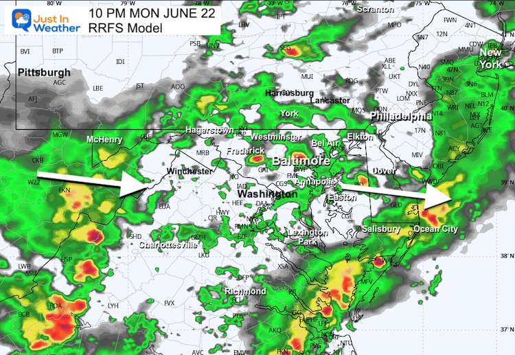 June 21 weather storm radar Monday 10 PM