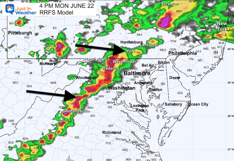 June 21 weather storm radar Monday 4 PM