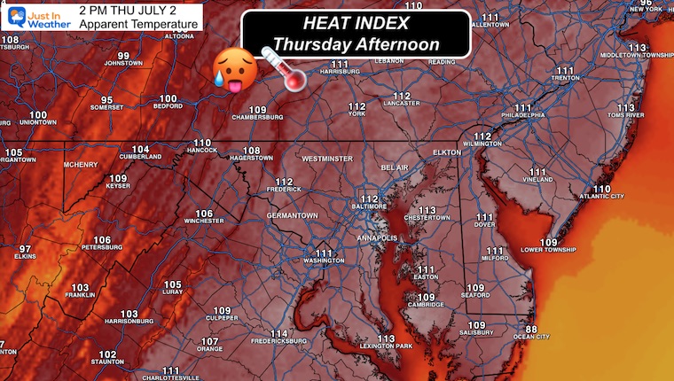 June 27 Forecast Heat Index Thursday Afternoon