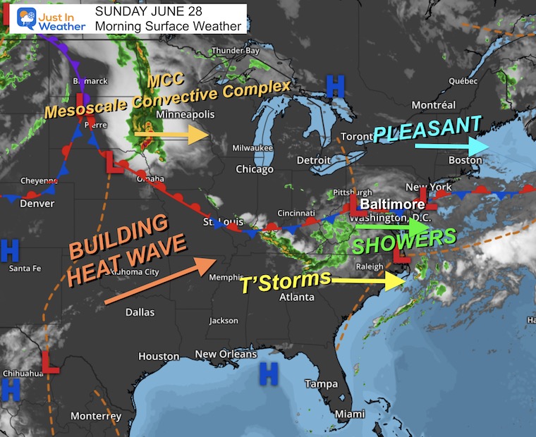June 28 weather storm map Sunday morning