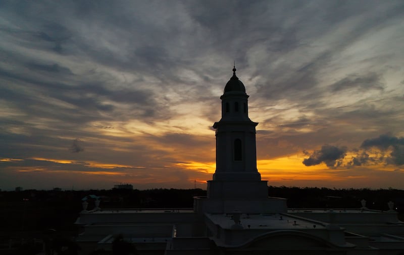 The Bacolod Philippines Temple is shown at sunset in Bacolod City, Philippines on Saturday, May 30, 2026.