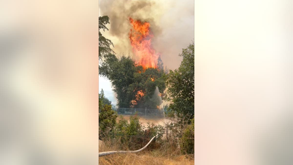 Fire burning at Kibbutz Manara after an attack