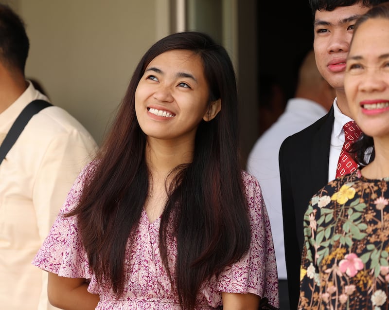 Shrya Jane Dampog smiles outside the Bacolod Philippines Temple on the day of the the dedication in Bacolod City, Philippines, on Sunday, May 31, 2026.