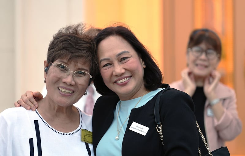 Bacolod Philippines Temple open house committee members smile at the Bacolod Philippines Temple in Bacolod City, Philippines, on Friday, May 29, 2026.