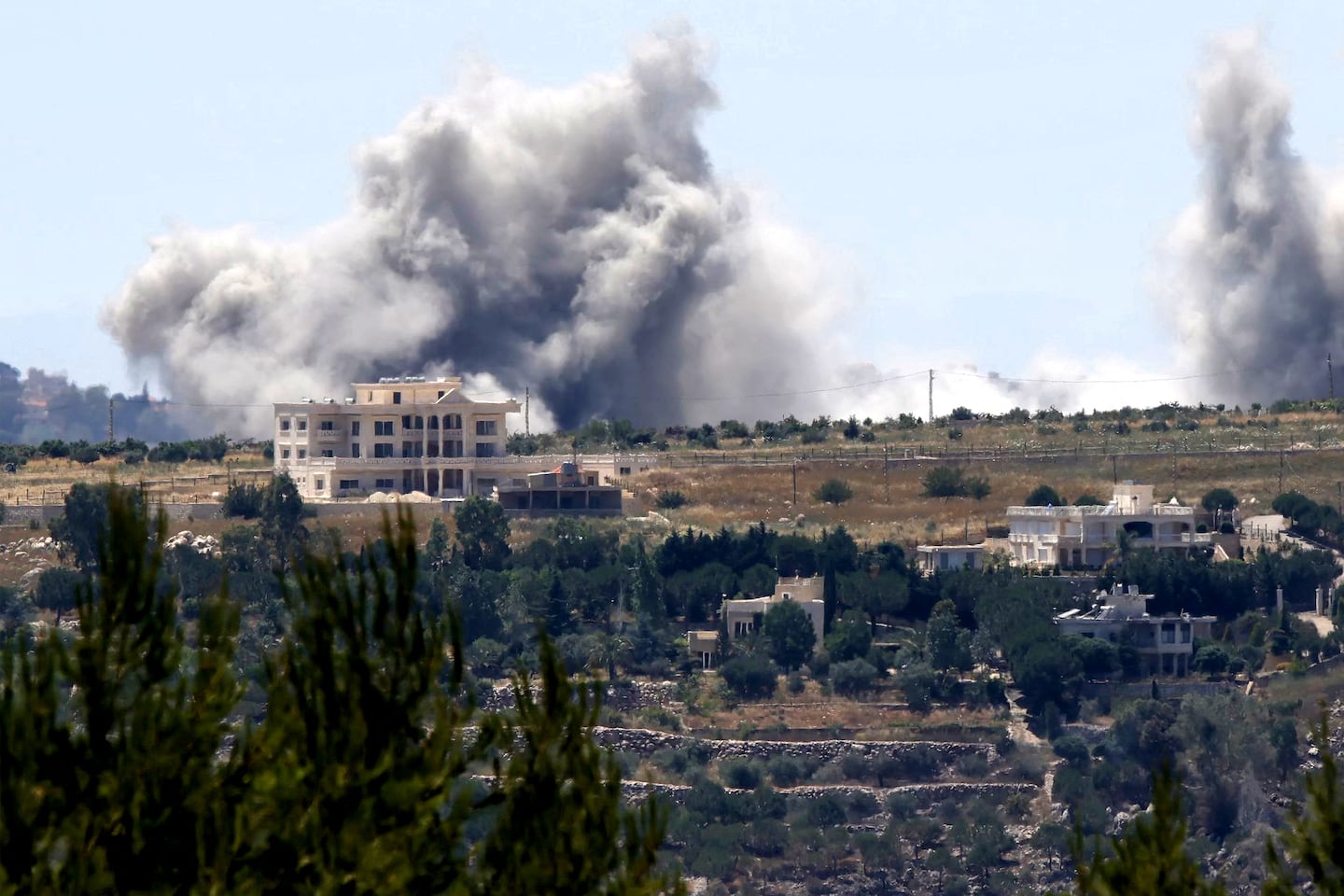 Smoke rises from Israeli bombardment near the village of Kfar Tibnit as seen from nearby Marjayoun (Marjeyoun) in southern Lebanon on June 6, 2026. A ceasefire that was supposed to end the fighting in Lebanon between Israel and Iran-backed militant group Hezbollah took effect on April 17, but has not been respected. Hezbollah and Israel have frequently exchanged accusations of violating the truce, with each side justifying its attacks with alleged violations committed by the other side.