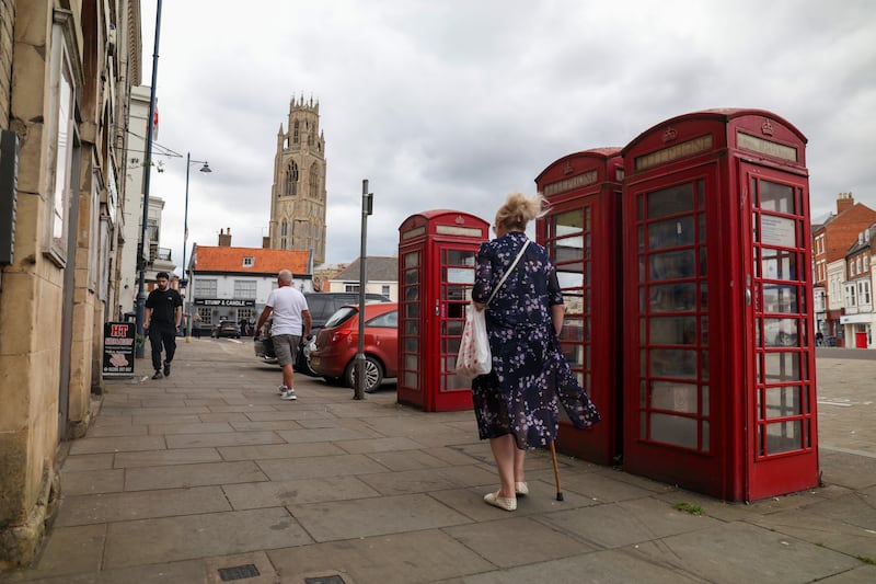 Abandoned phone boxes on the main square in Boston, Lincolnshire. Photograph: Enda O'Dowd