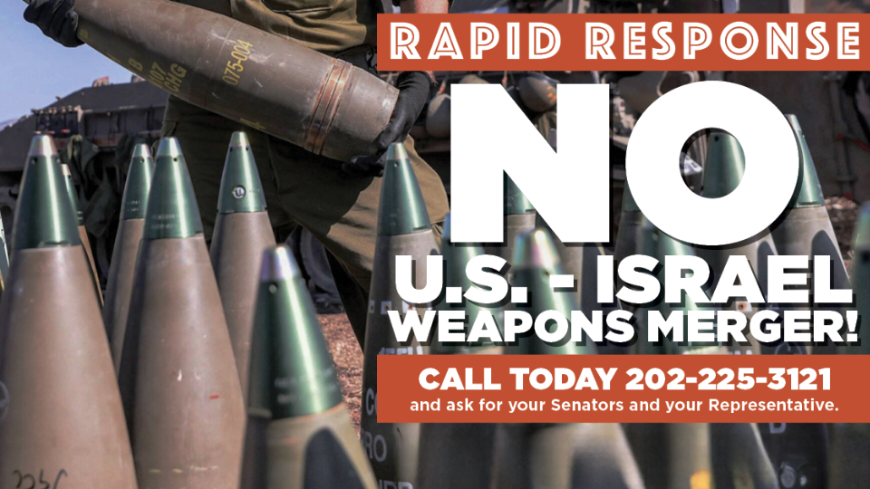RAPID RESPONSE: No U.S.-Israel weapons merger!