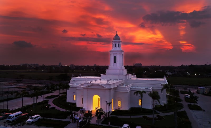 The Bacolod Philippines Temple is shown at sunset in Bacolod City, Philippines, on Friday, May 29, 2026.