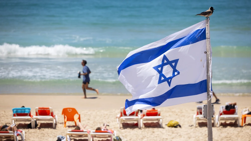 An Israeli flag on the beach in Tel Aviv, April 30, 2026.