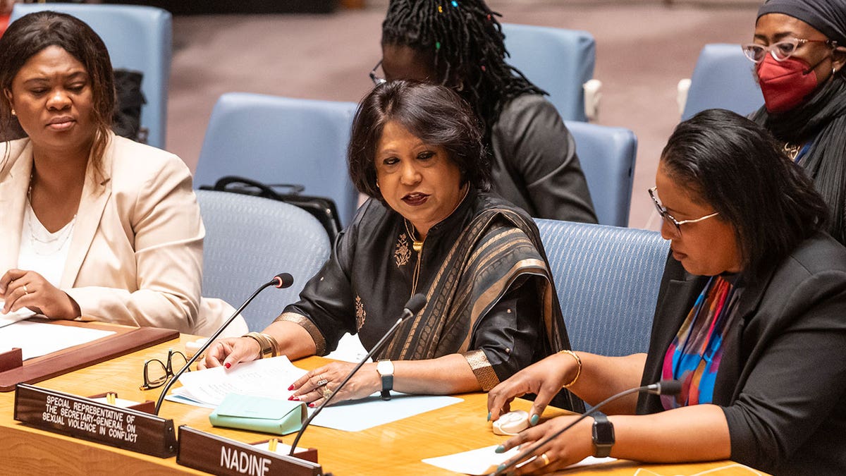 Pramila Patten speaking during a Security Council meeting at UN Headquarters