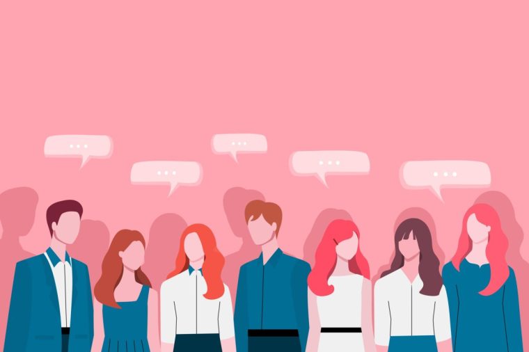 Business conference illustration concept shows a small group of young business people talking and discussing in the business conference hall by face to fact to exchange their opinions and ideas to others with the pink background and copy space.