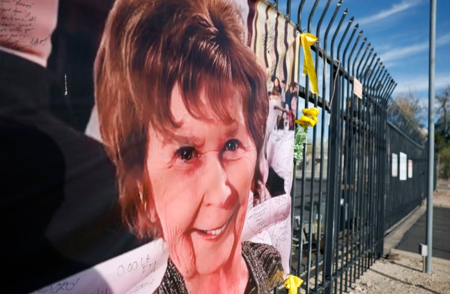 TUCSON, ARIZONA - MARCH 01: A photograph of Nancy Guthrie is displayed on a banner in front of the KVOA television station on March 01, 2026 in Tucson, Arizona. Law enforcement officials continue to search for Nancy Guthrie, the 84-year-old mother of U.S. journalist and television host Savannah Guthrie, after she went missing from her home on the morning of February 1st. (Photo by Justin Sullivan/Getty Images)